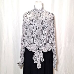 EXPRESS Slim Fit Sheer Snakeskin Print   blouse